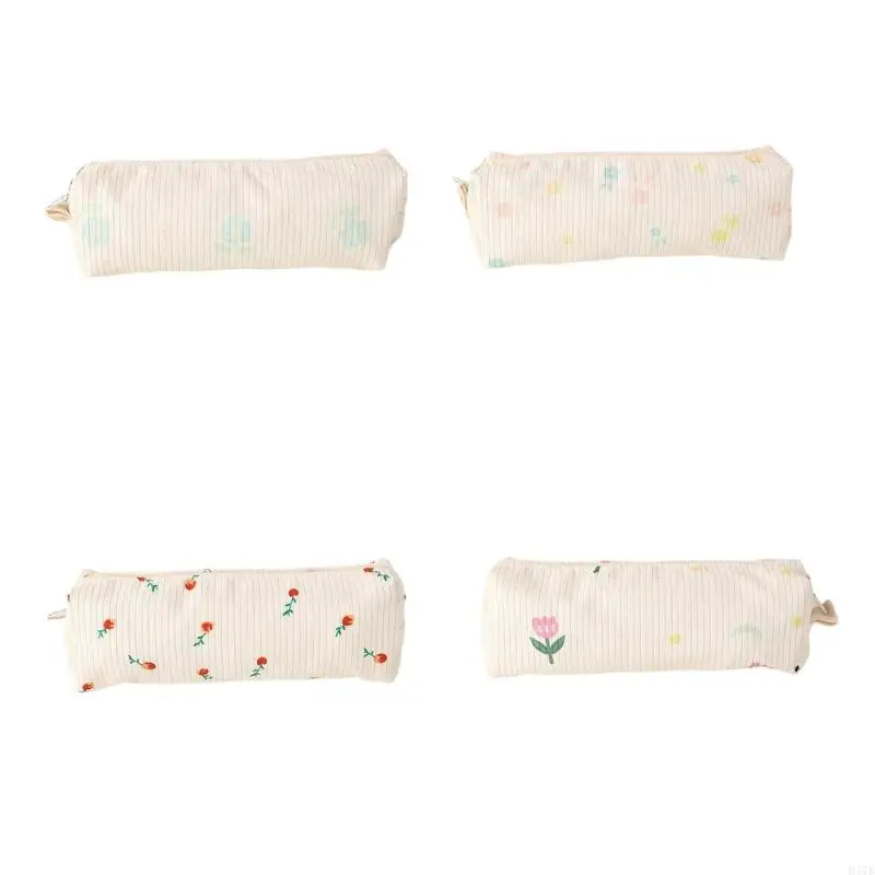 H37B Corduroy Pencil Couckes Clower Print Muckes Suppered Pencil Case