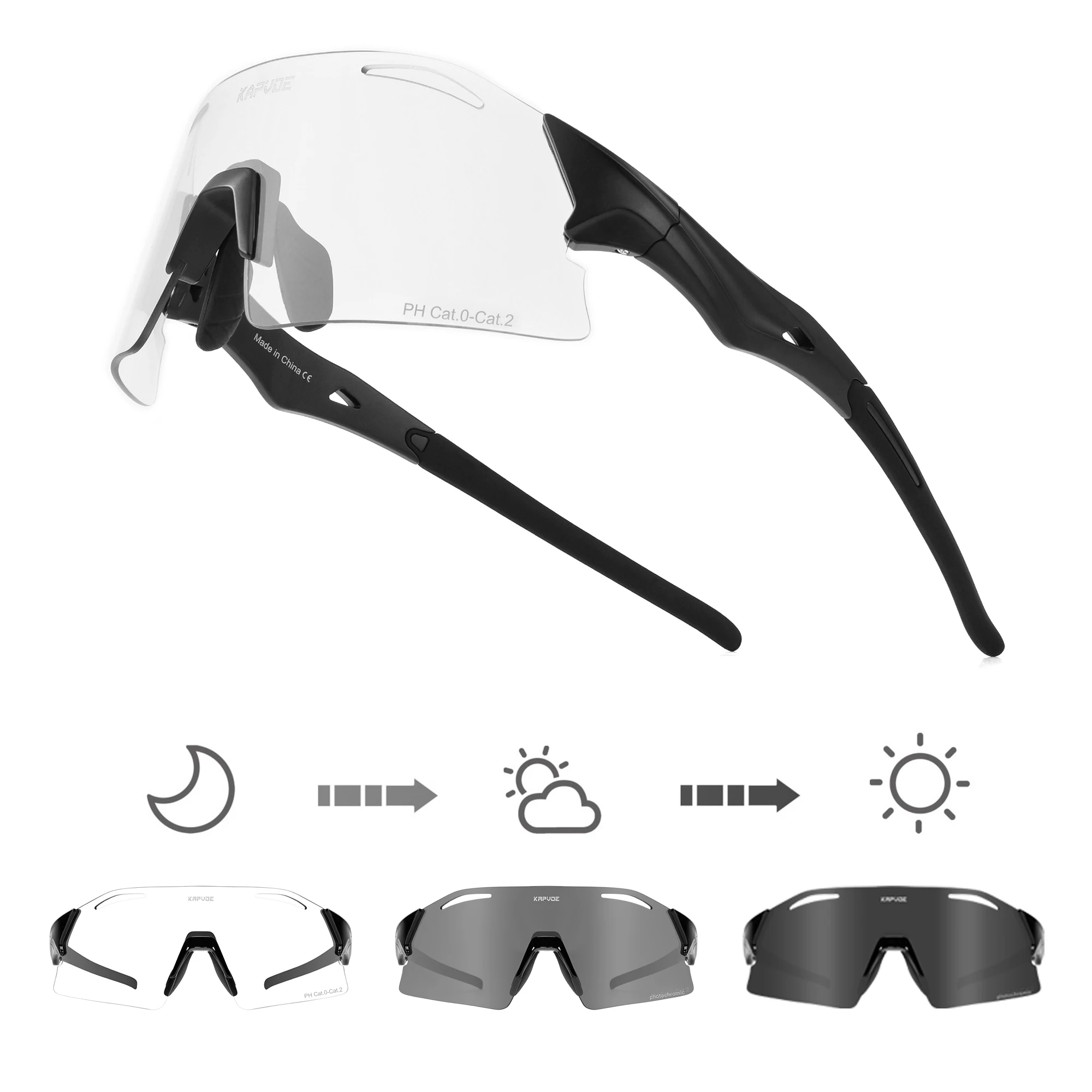 Image of 2026 Kapvoe Photochrome Radfahrbrille Modische Sonnenbrille für Herren UV400 Schutzbrille Damen Fahrrad Fahren Sport Marathon Triathlon