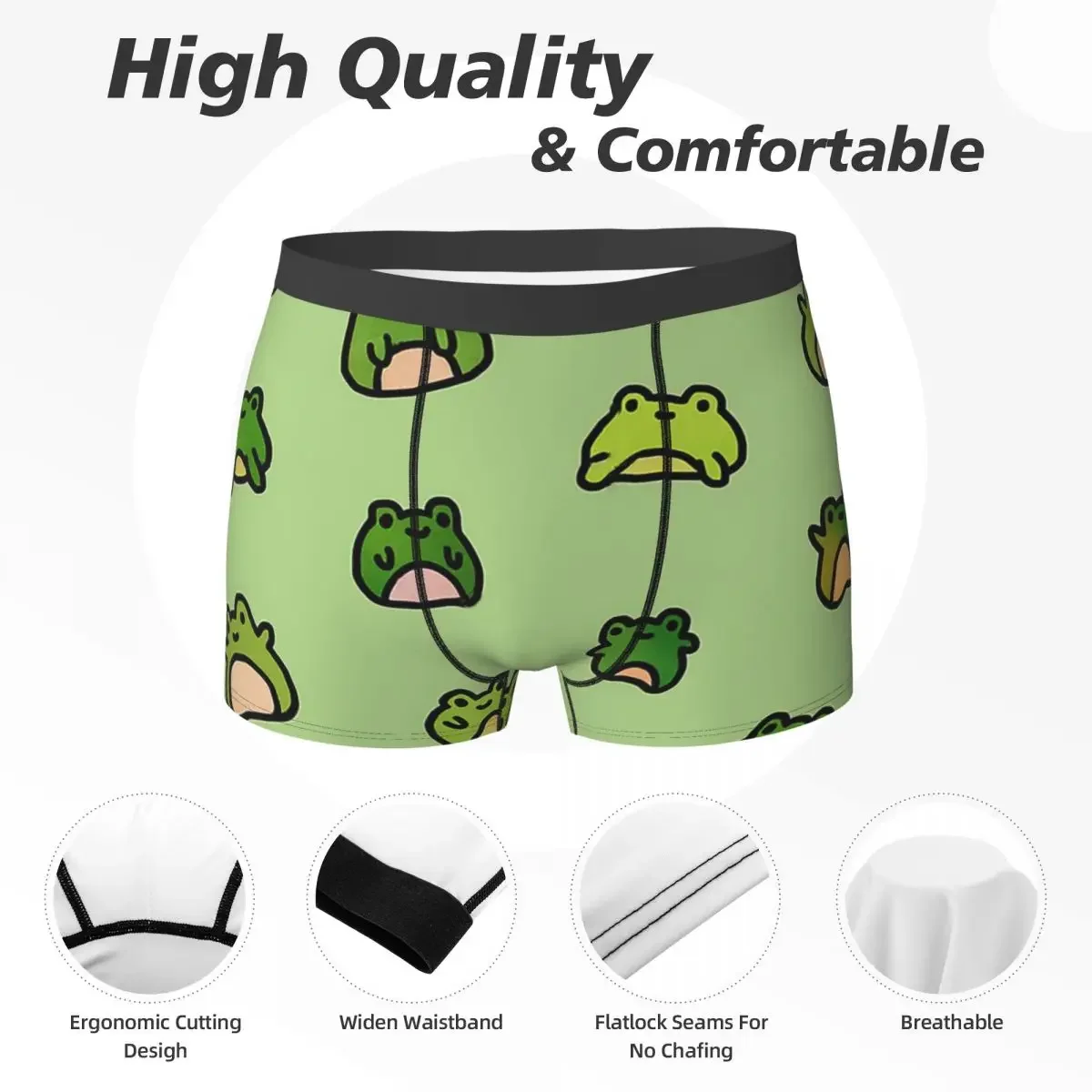 Boxer respirável para homens, cuecas, shorts, sapos, doodle, calcinha, roupa íntima, presentes de namorado