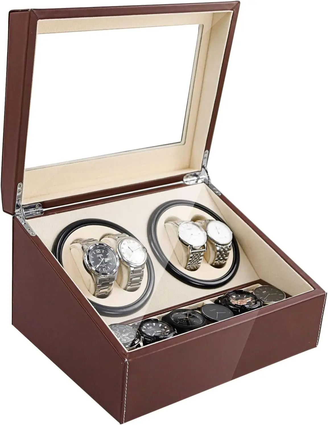 Automatic Watch Winder Storage Box for 4-6 Watches, Display Case with PU Leather