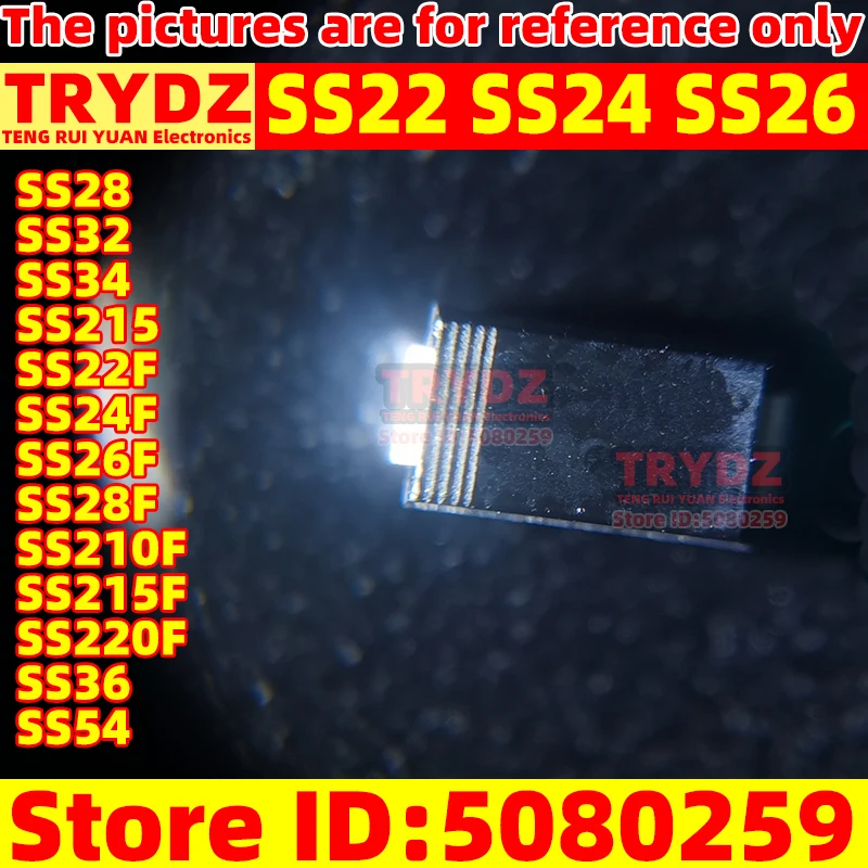 

300-20pcs New SS22 SS24 SS26 SS28 SS32 SS34 SS215 SS22F SS24F SS26F SS28F SS210F SS215F SS220F SMA / SS36 SS54 SMC diode