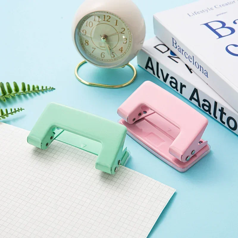 Mini 2-Hole Punching Machine DIY Hole Punching Detection Book Page Stitcher Office Stationery Macaron Color
