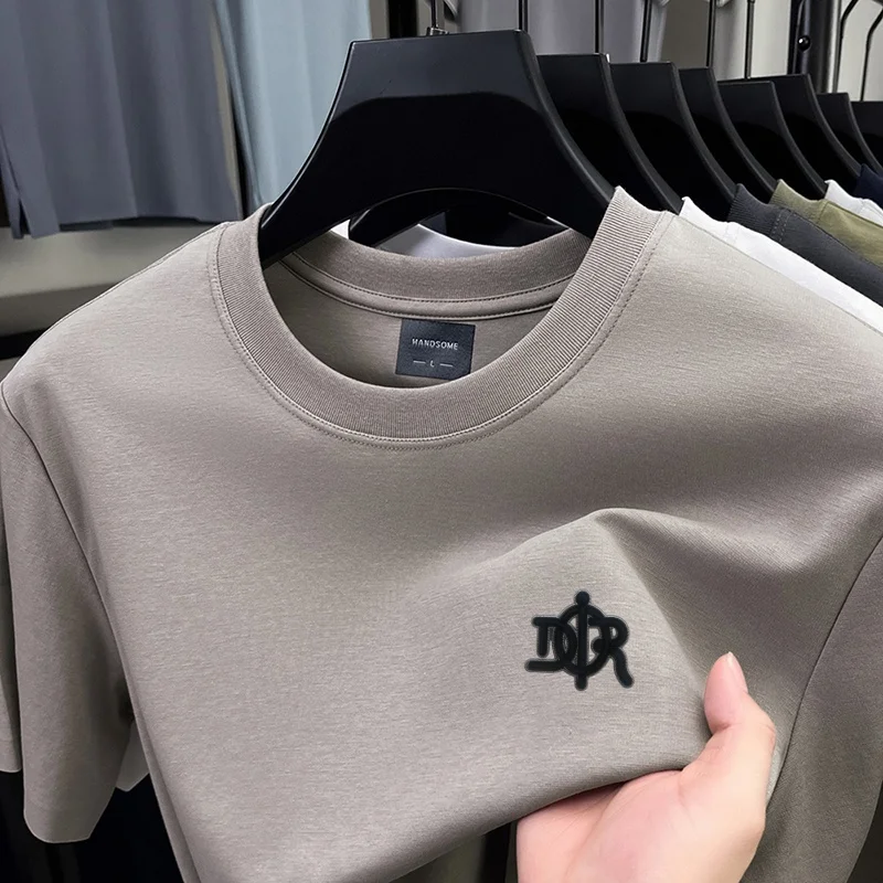 Designer-Style Herren-Print-T-Shirt, Sommer-Trend, Einfarbig, aus Baumwolle, Kurzarm, O-Ausschnitt, Lässiges, Vielseitiges Herren-Oberteil – Detail 8