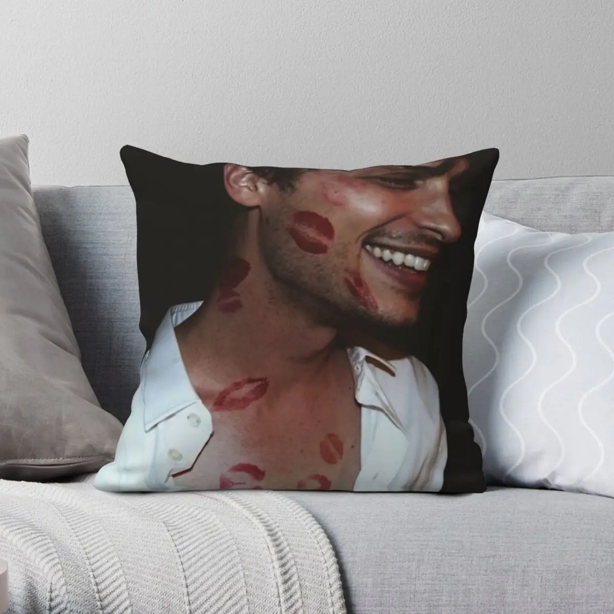 Matthew Gray Gubler Lipstick Stains Square Pillowcase Polyester Linen Velvet Printed Zip Decor Bed Cushion Case