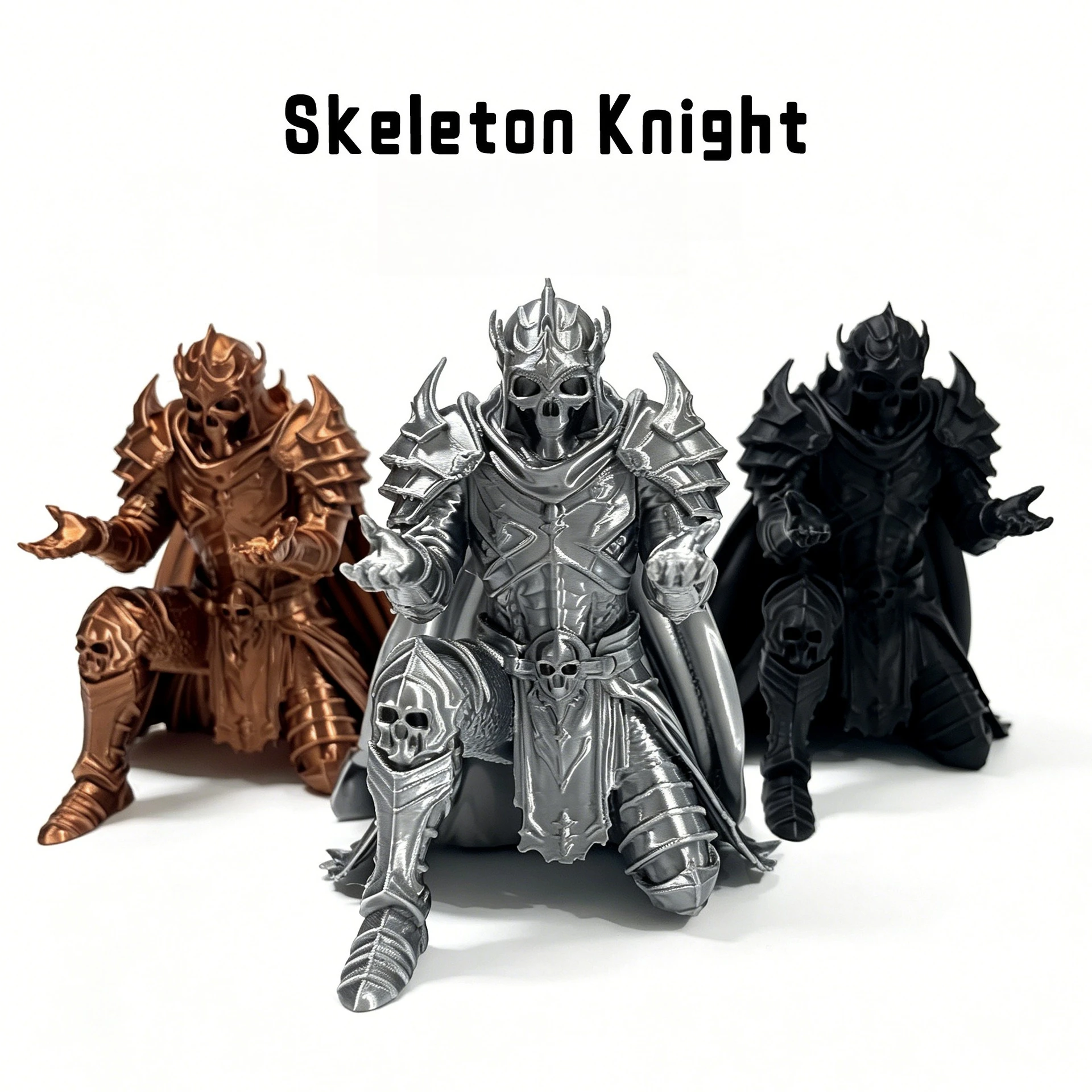 3D Printed PLA Skeleton Knight Pen Holder Kneeling Warrior Figurine Desktop Organizer Home Office Decor Gift