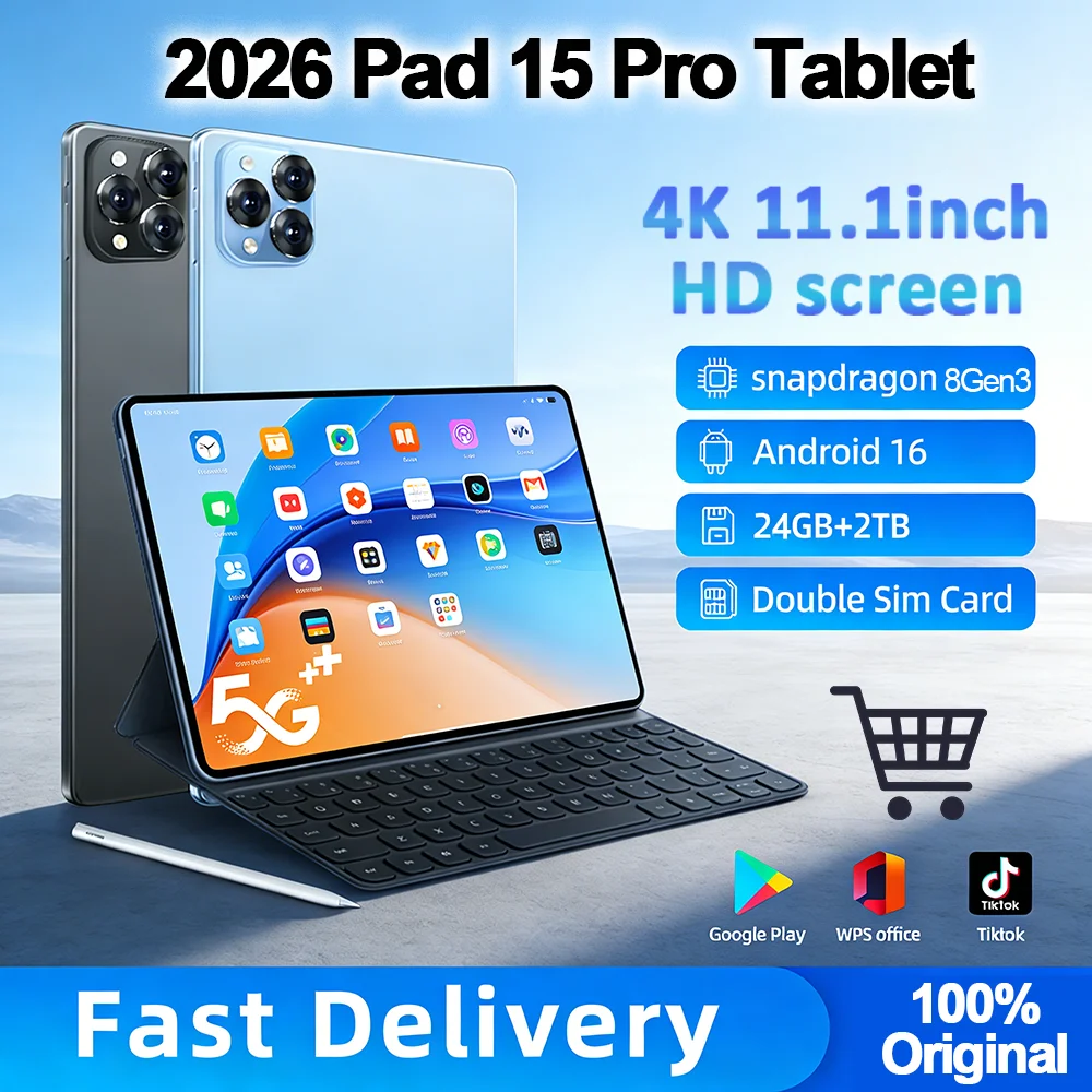 

Новый планшет 2026 Pad 15 Pro, Android, 16/24 ГБ + 2 ТБ, 20000 мАч, Snapdragon 8 Gen 3, Оригинальный планшетный ПК, 5G, две SIM-карты, Wi-Fi, HD 4K