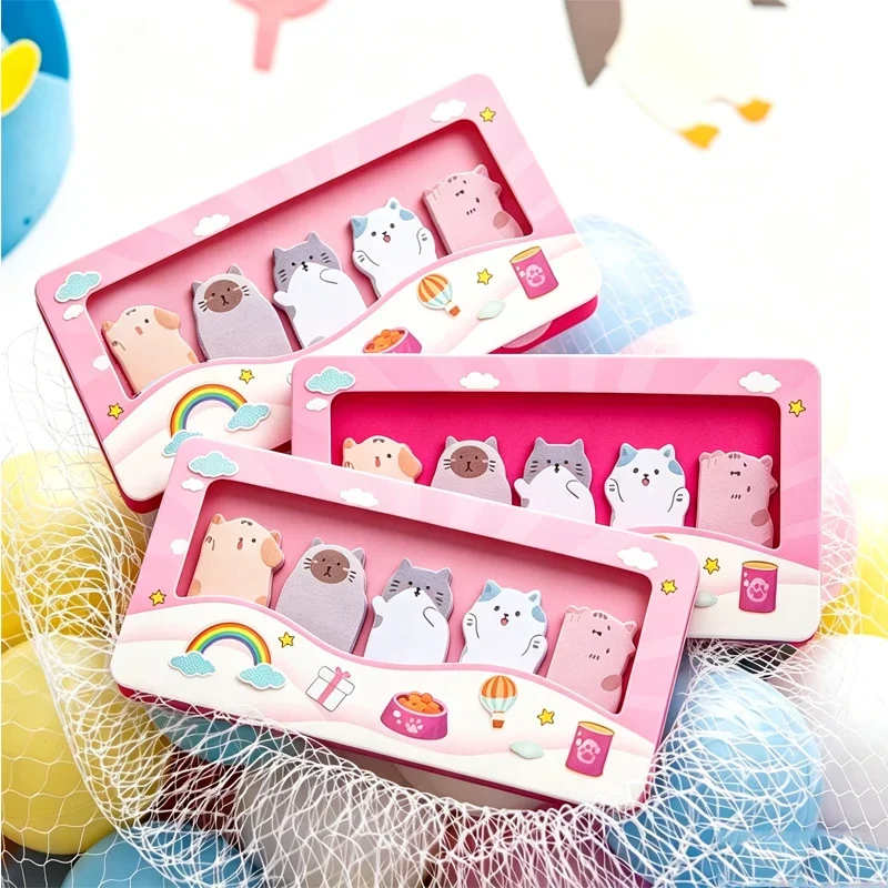 150 Sheets Kawaii Cartoon Animal Sticky Notes Cute Cat Self‑Adhesive Memo Pads Students Decorative Creative Notepads Bookmarks