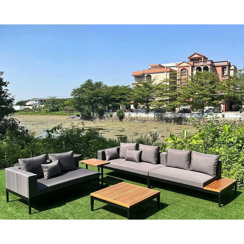Outdoor rattan sofa three people waterproof sunscreen famous courtyard garden balcony outdoor leisure coffee table rattan chair