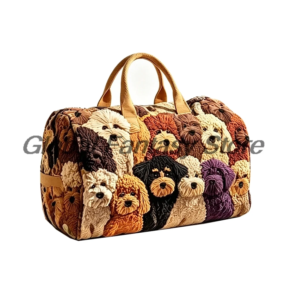 Multi Breed Dog Print Quilted Duffle Bag Dogs Lover Boho Travel Tote Handbag Women Men Outdoor Weekender Bag