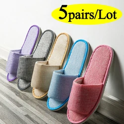 1/5Pairs Universal Hotel Slippers Thick Soled Solid Linen Slippers Set Sanitary Party Home Guest Use Footwear Wholesale Open Toe