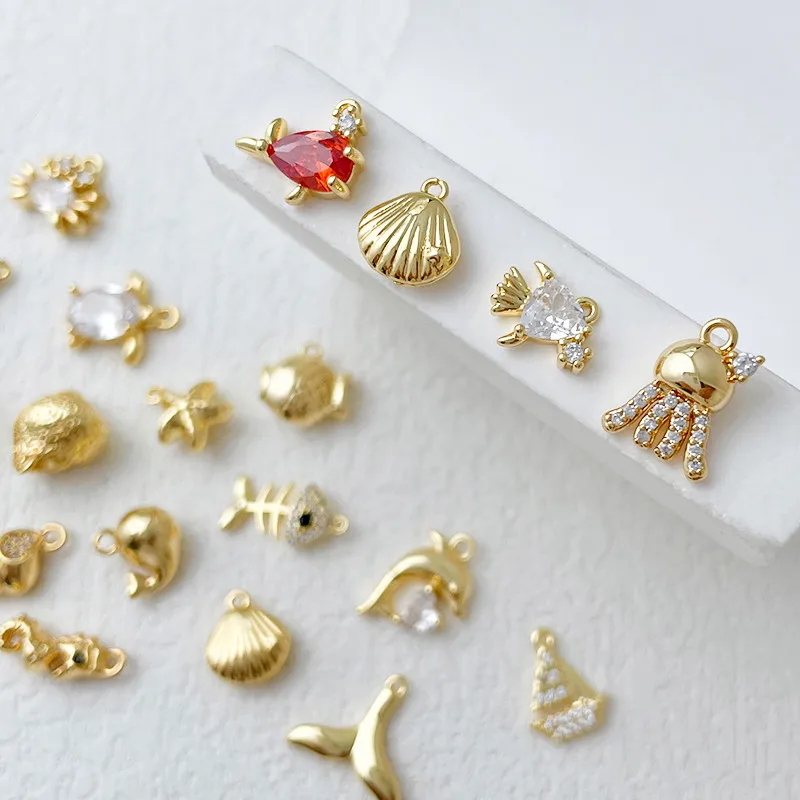 小さな金メッキの銅メッキマリンペンダント,1ピース,手作りのジュエリーブレスレット,ネックレス,アクセサリーチャーム
