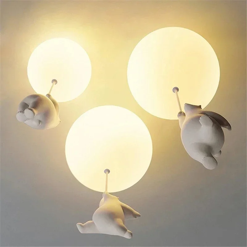 Cartoon Polar Bear LED Ceiling Chandelier Light Creative Pendant Lamp  Kids Bedroom Family Theme Hotel Children's Room Lighting