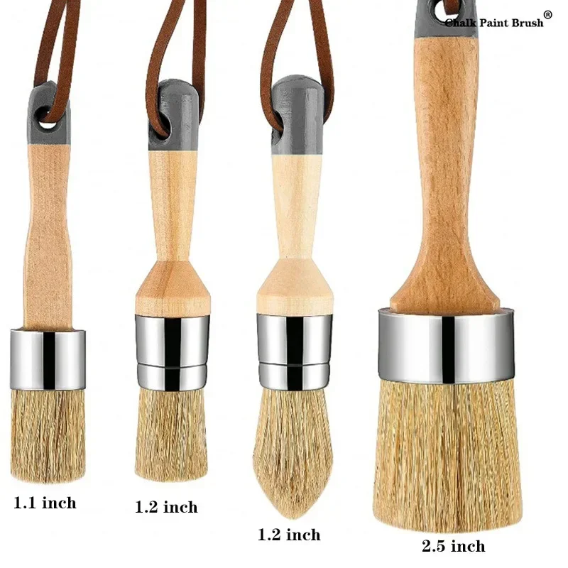 Chalk Wax Paint Brush 4PCs Set ,3 Small Paint Brushes for Furniture Painting and 1 Large Chalk Brush, Fusion Mineral Paint