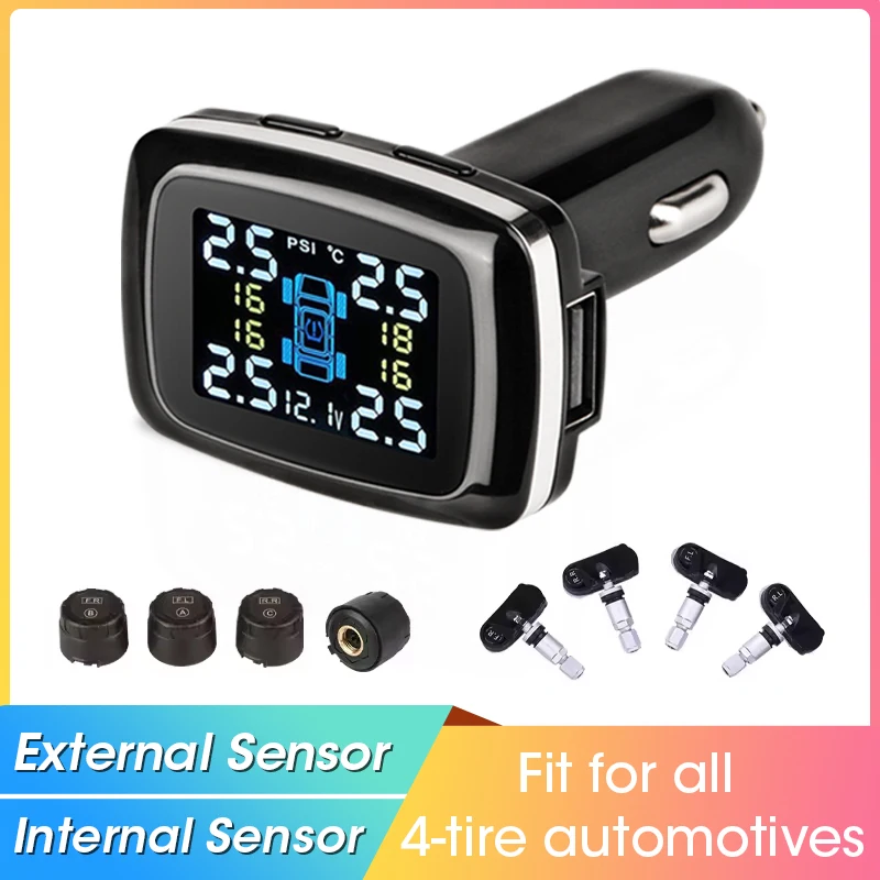 

Vtopek Мини-система контроля давления в автомобильных шинах, 4 датчика, USB, беспроводной TPMS, цифровой дисплей, сигнализация температуры давления в шинах