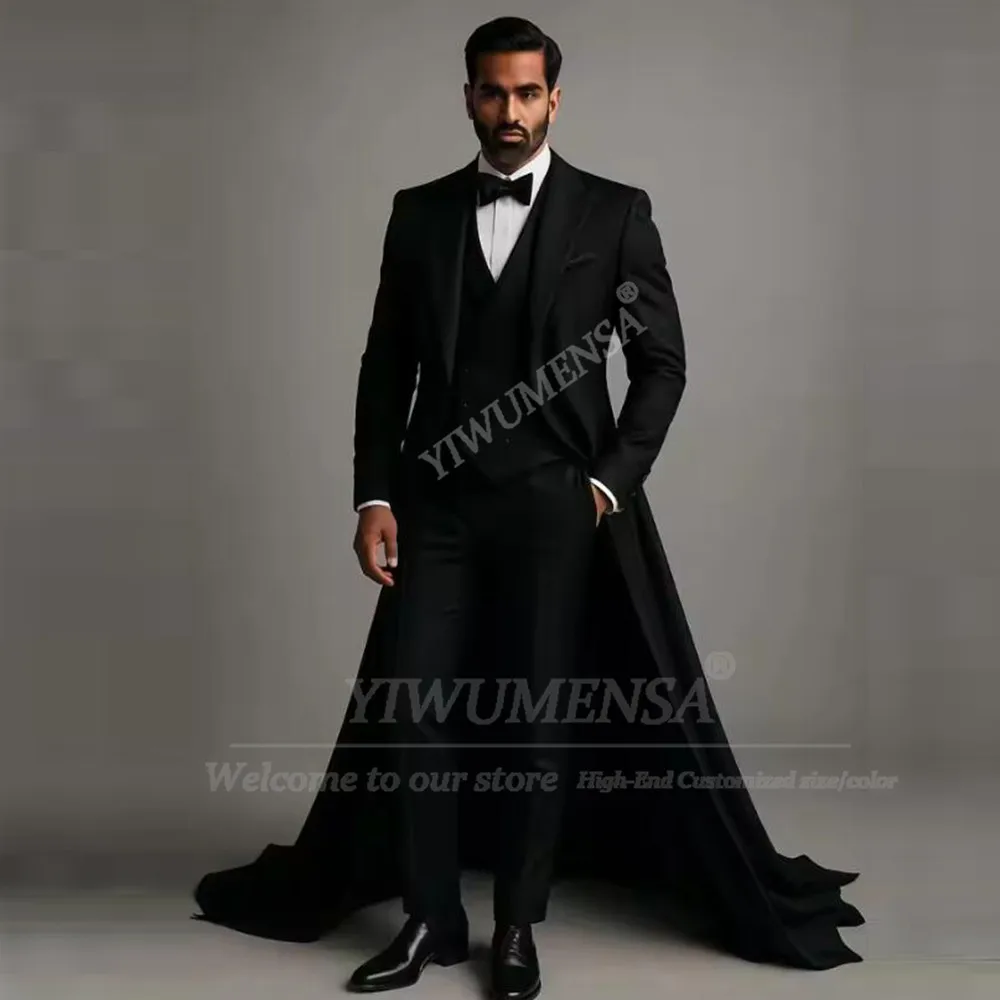 

Elegant Groom Wedding Suits 3 Piece Single Breasted Prom Blazer Long Train Formal Dinner Party Outfit Customized Men's Tuxedos
