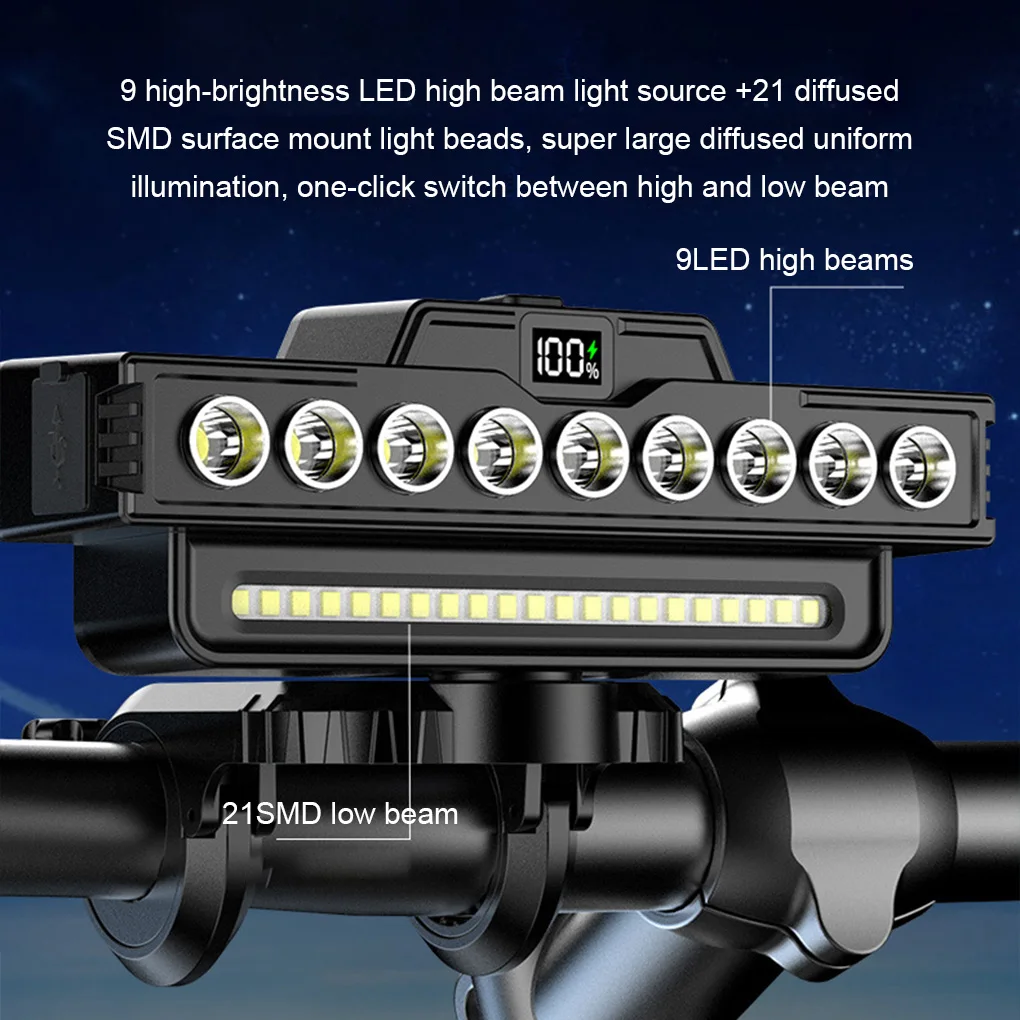 

Водонепроницаемая светодиодная велосипедная фара с зарядкой через USB, велосипедная безопасная передняя лампа, дисплей мощности, уличный велосипедный фонарик для ночной езды