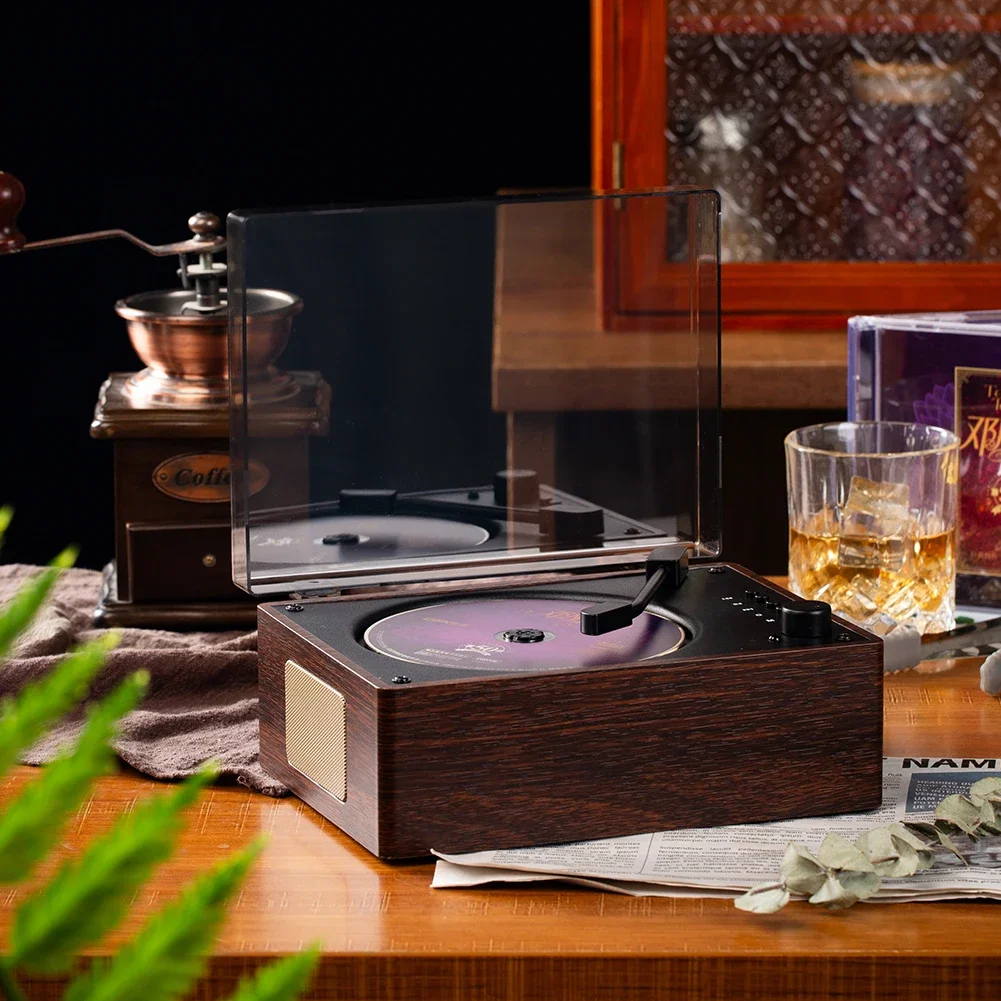 Wooden CD Player Bluetooth-Compatible 5.0 Remote Control Music Player Rechargeable USB 3.5mm AUX Stereo Desktop Retro CD Player