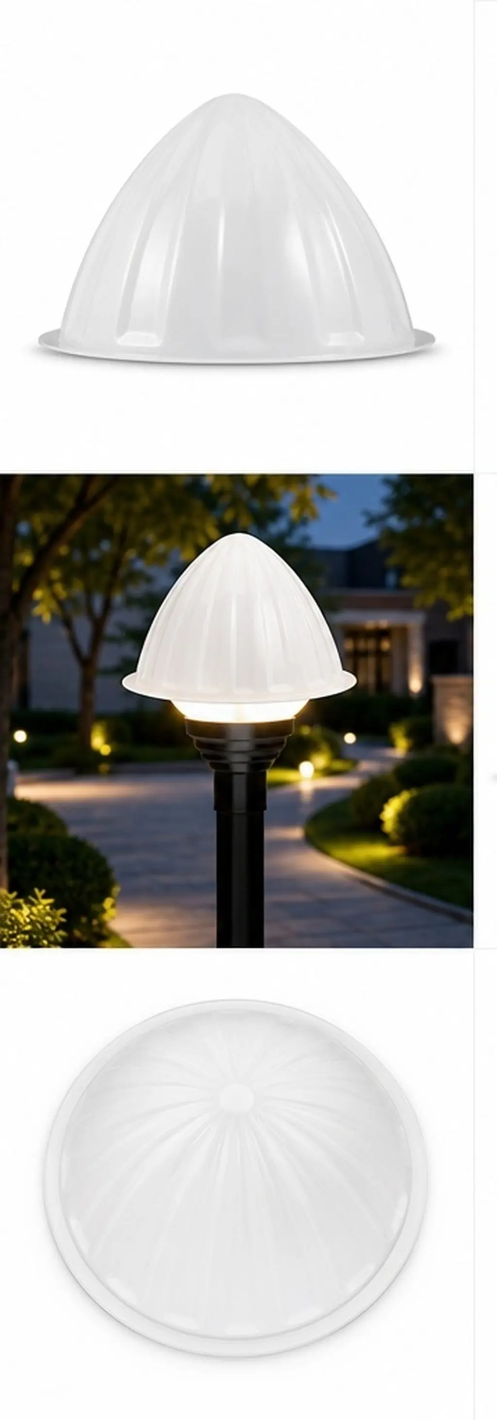 13 Inch Acrylic Conical Garden Lamp Shade Replacement - Shatterproof Waterproof White Outdoor Light Cover for Courtyard Pathway