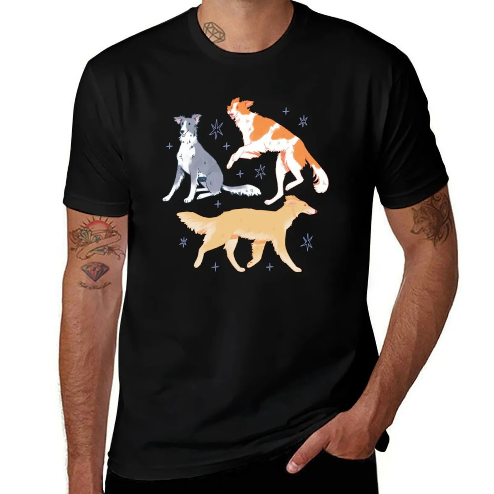 

Adorable Silken Windhound Trio Illustration T-Shirt croswit shirt man topping valentines clothes anime stuff Men's clothing