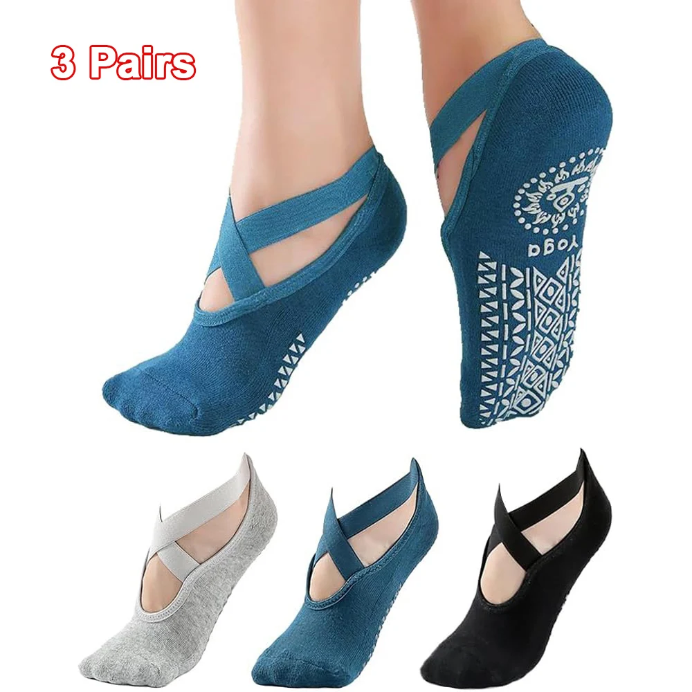 3 Pairs Yoga Socks for Women Non Slip Pilates Socks Grip Socks for Barefoot Barre Ballet