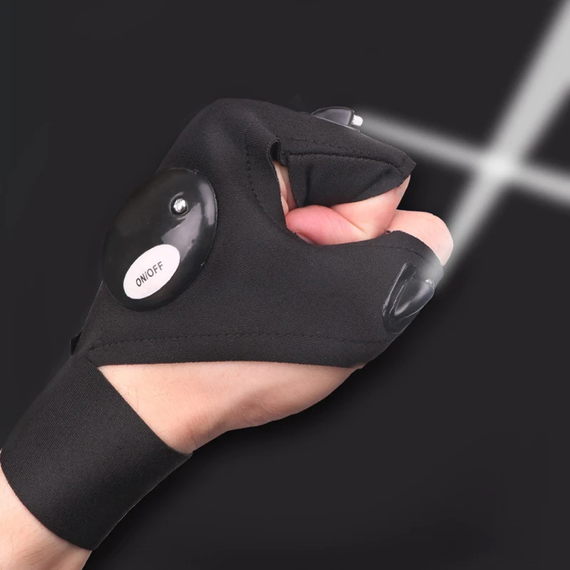 LED Flashlight Fingerless Gloves Outdoor Magic Strap Waterproof Torch Gloves Cover Cycling Hiking Survival Camping Rescue Tools