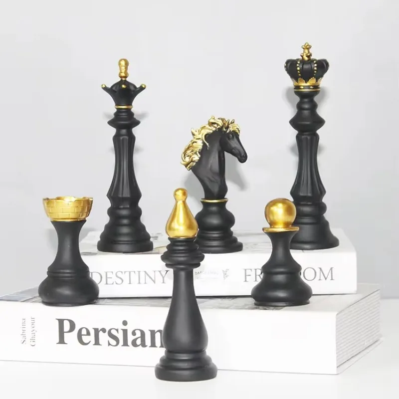 

1pc Chess Statue Black&White Tall Resin Large Game Figure Sculpture Home Office Study Decoration Piece Ornament