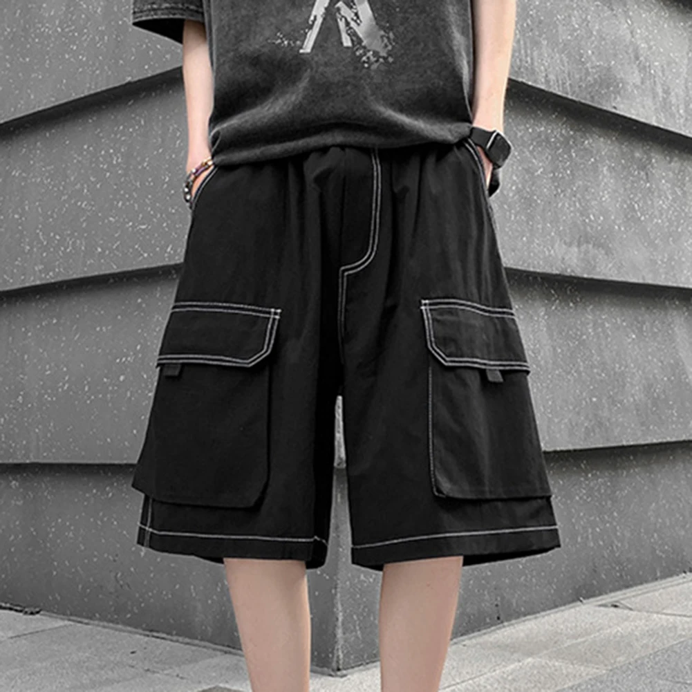 Shorts Men Pants Vacation Daily Holiday Non Stretch Polyester High Waist Knee-Length Straight Summer Big Pocket