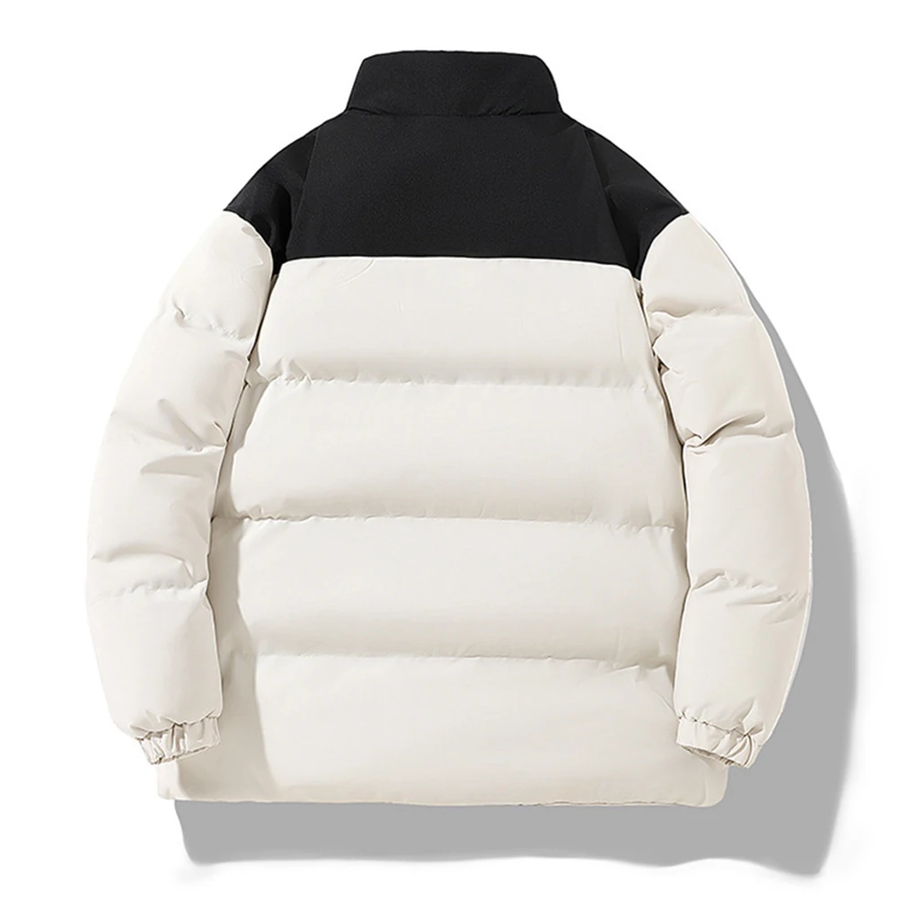 Men Women Windbreaker Bread Coat Thickened Warm Parka Outerwear Solid Color Jacket with Stand Collar and Long Sleeves