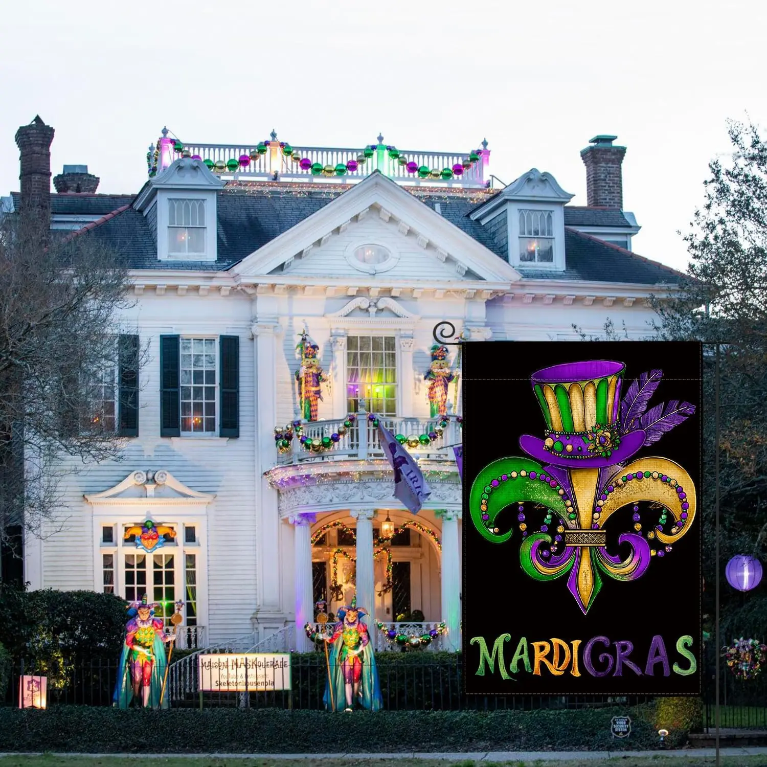 AVOIN colorlife Mardi Gras Garden Flag 12x18 Inch Double Sided Outside, Fleur de Lis Beads Carnival Party Yard Outdoor Flag  PPM