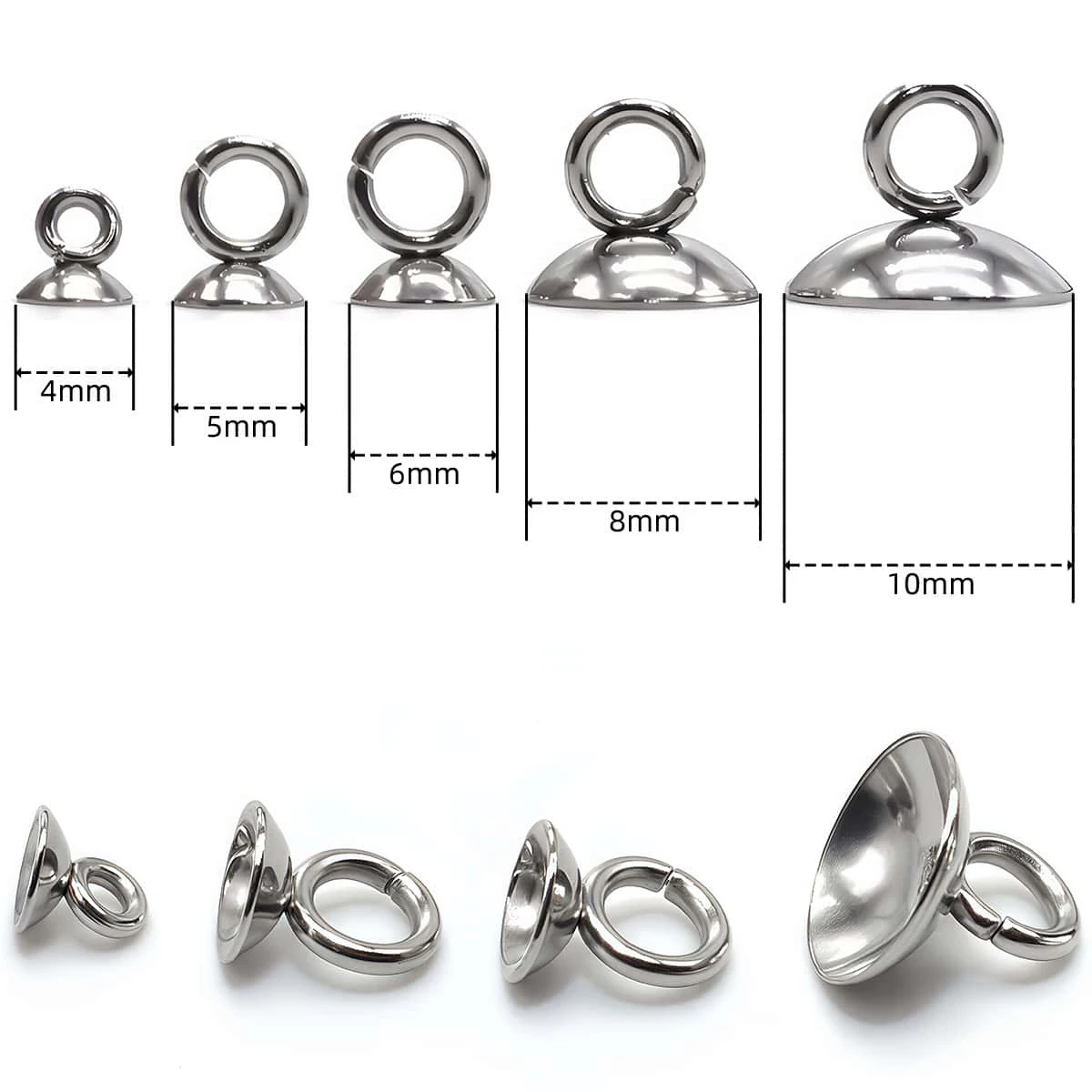 20 Stück Edelstahl-Anhängerhalter, Perlen-Endkappen, Verschlüsse, Charms, Verbindungsstücke 4/6/8/10mm für Perlenkappen, DIY-Schmuckherstellungszubehör – Detail 1