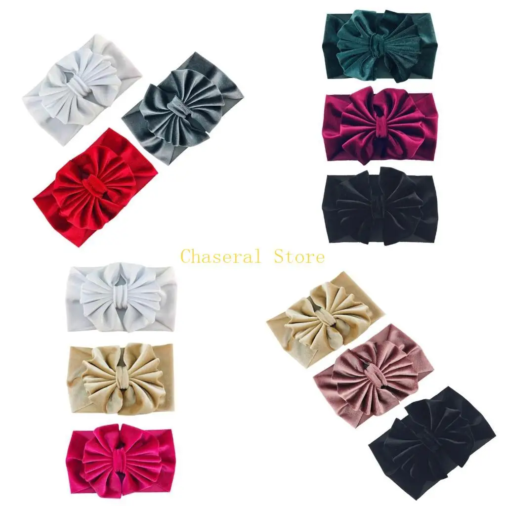 

E7CE 3pcs Delicate Bow Headbands Fashionable Baby Girl Turban Trendy for Baby Girls