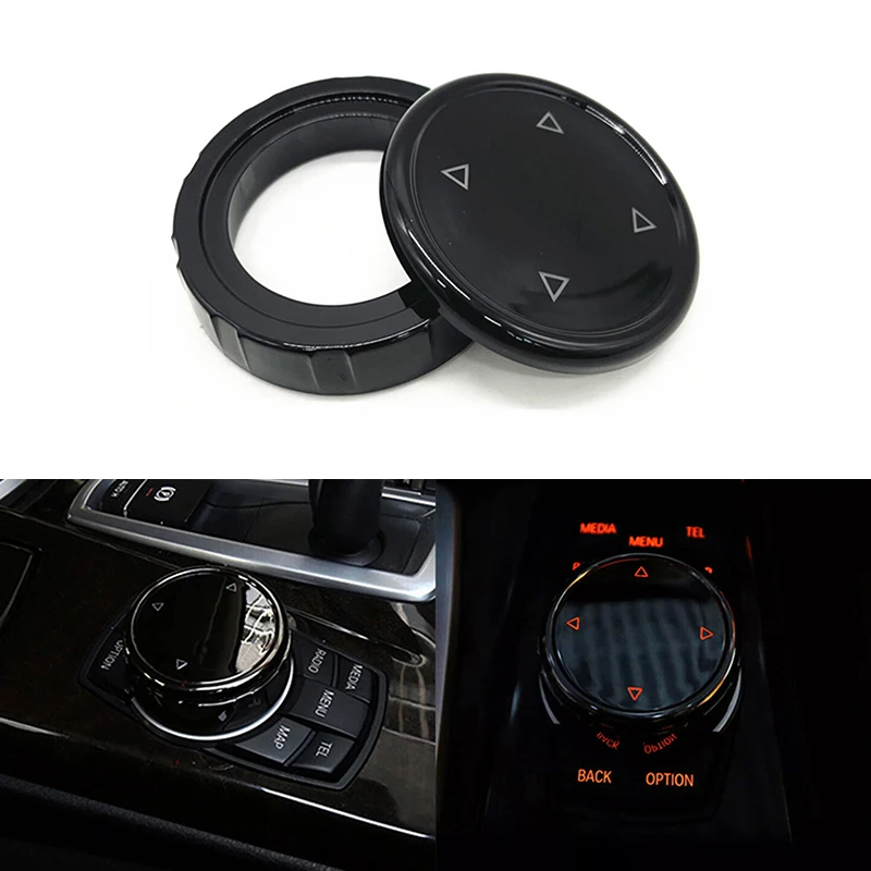 Car Multimedia Big Knob Cover Button Trim Control For BMW 1 3 5 7 Series F20 F30 F10 IDrive Stickers Glossy Black Accessories