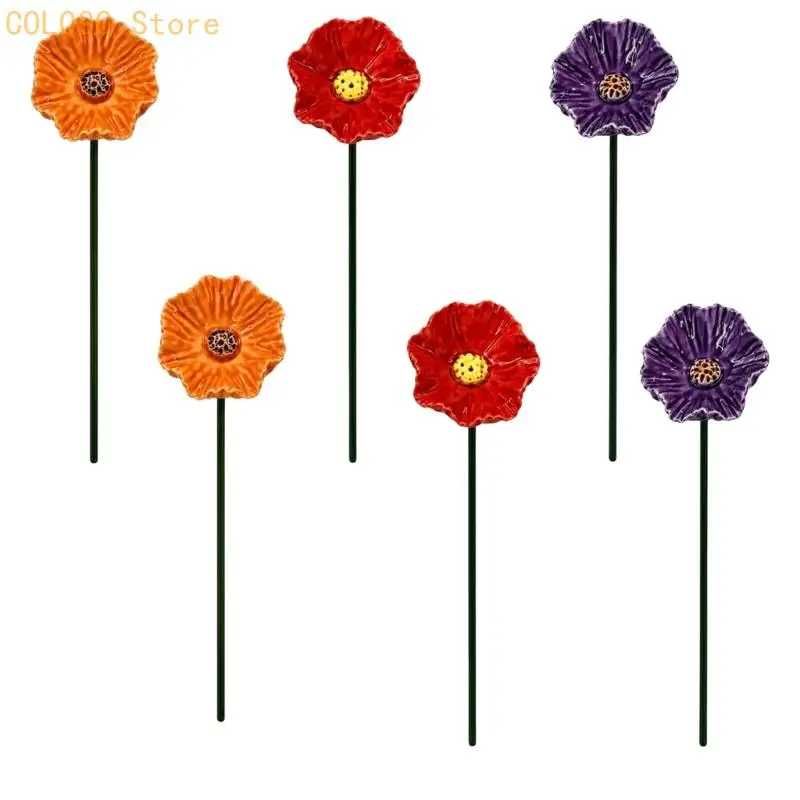 Ceramic Flower Water Dish Yard Stake for Outdoor Garden Use and Soil Placement Near Pots and Side Ground Zones D0LD