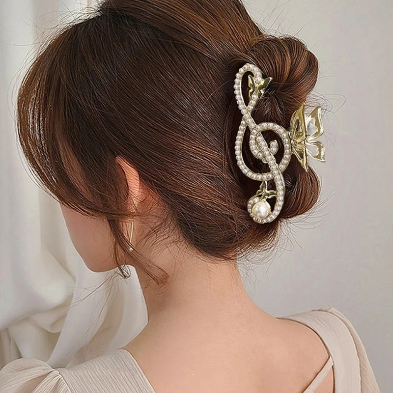 Temperament Hair Clips for Girls Pearl/ Rhinestone Music Note Shape Hair Pins Non-slip Hair Barrettes for Students