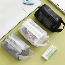 1PC Square Mesh Zipper Pouch Portable Make Up Organizer Bag Transparent Cosmetic Bags School Office Students Storage Supplies