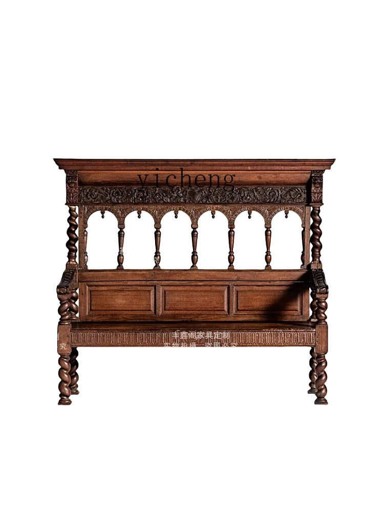 ZZ solid wood retro carved three-person sofa Western antique Republic of China straight church chair