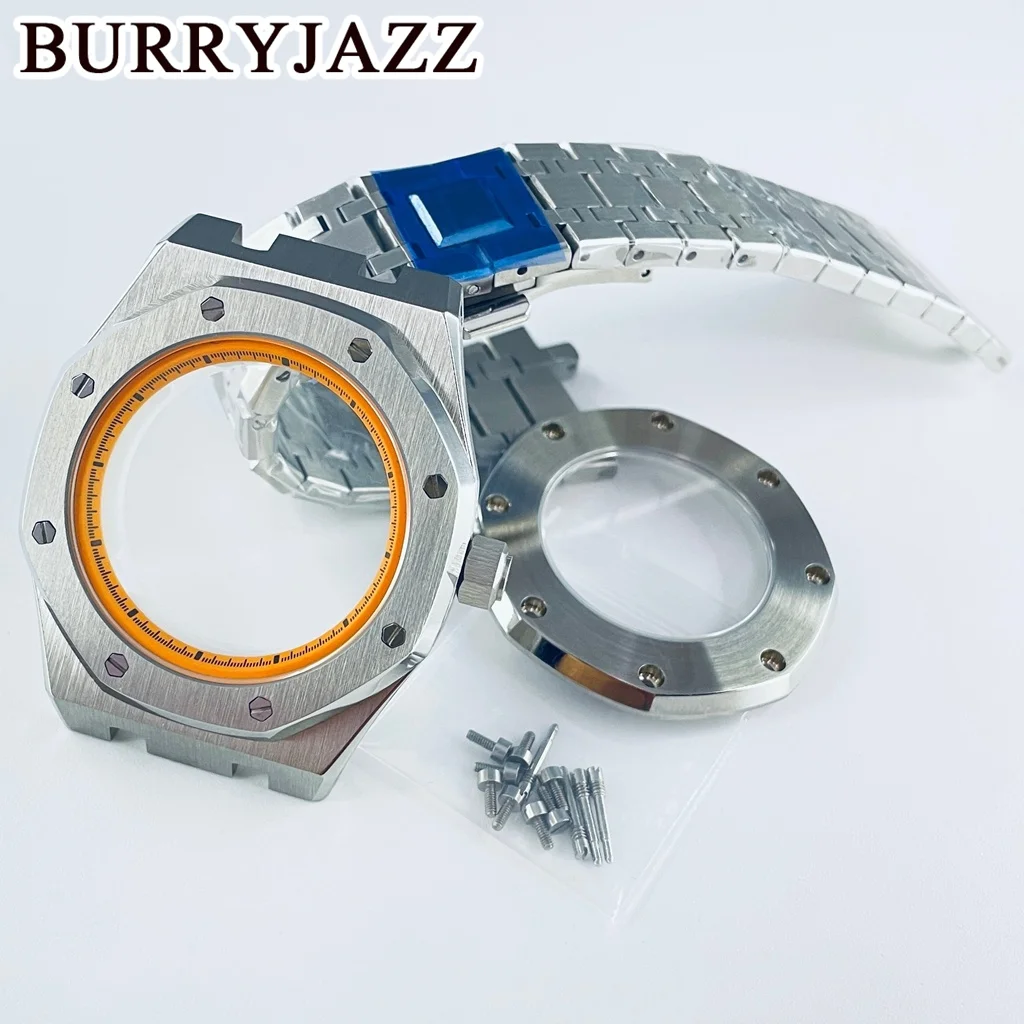 Octagonal Stainless Steel Watch Case Complete Set With Metal Bracelet And Screw-Fixed Bezel Fit NH35 NH36 Mechanical Movements