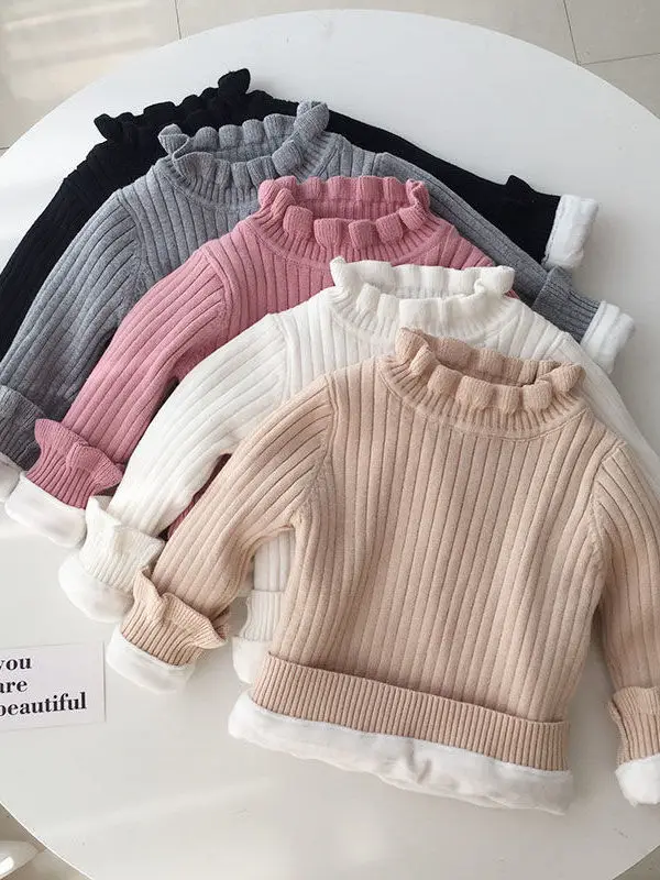 여아 겨울 기모 안감 캐주얼 스웨터 따뜻한 베이스 레이어 상의 아동 니트 보온 이너웨어 스윗 슬루즈...