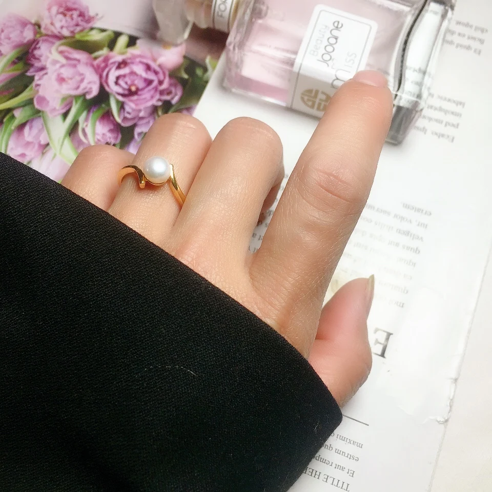 Fashion pearl ring, Korean version simple adjustable ring, handmade pearl rings for teens，Woman stainless steel rings