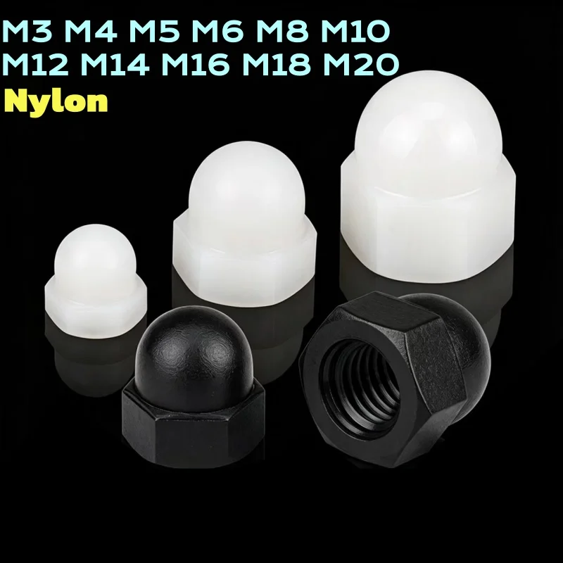 White/ Black M3 M4 M5 M6 M8 M10 M12 M14 M16 M18 M20 Nylon Acorn Cap Dome Nuts Plastic Decorative Cover Semicircle Acorn Nut