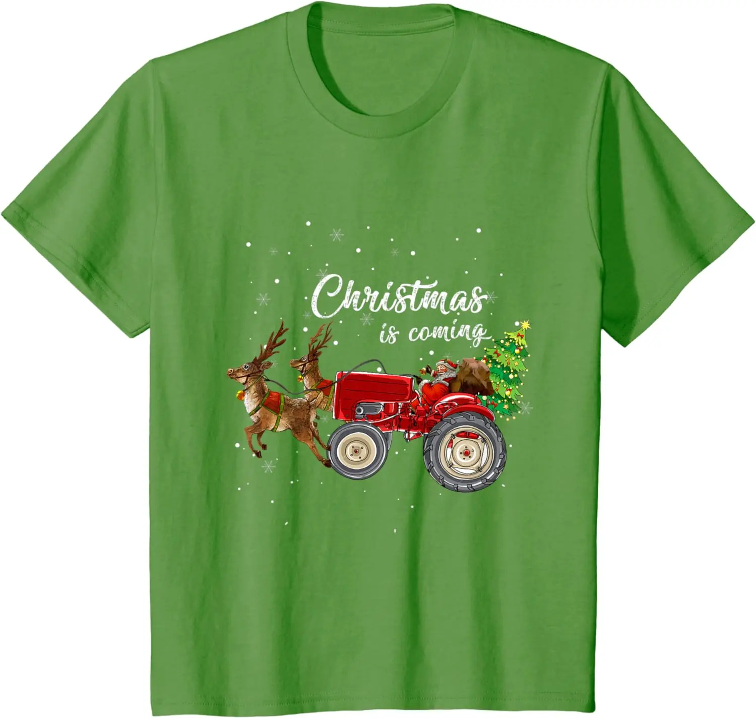 Christmas Is Coming Funny Santa Claus Tractor Sleigh Farmer Gift T-Shirt New 100% Cotton O-Neck Short Sleeve Casual Mens T-shirt