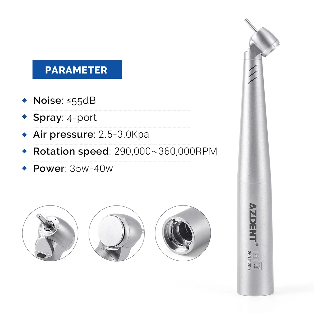 AZDENT Dental 45 ° Hochgeschwindigkeits-Handstück mit LED-Faseroptik aus Titan, passend für KAVO und NSK, mit Keramiklager und Druckknopf, Zahnmedizinisches Instrument – Detail 16
