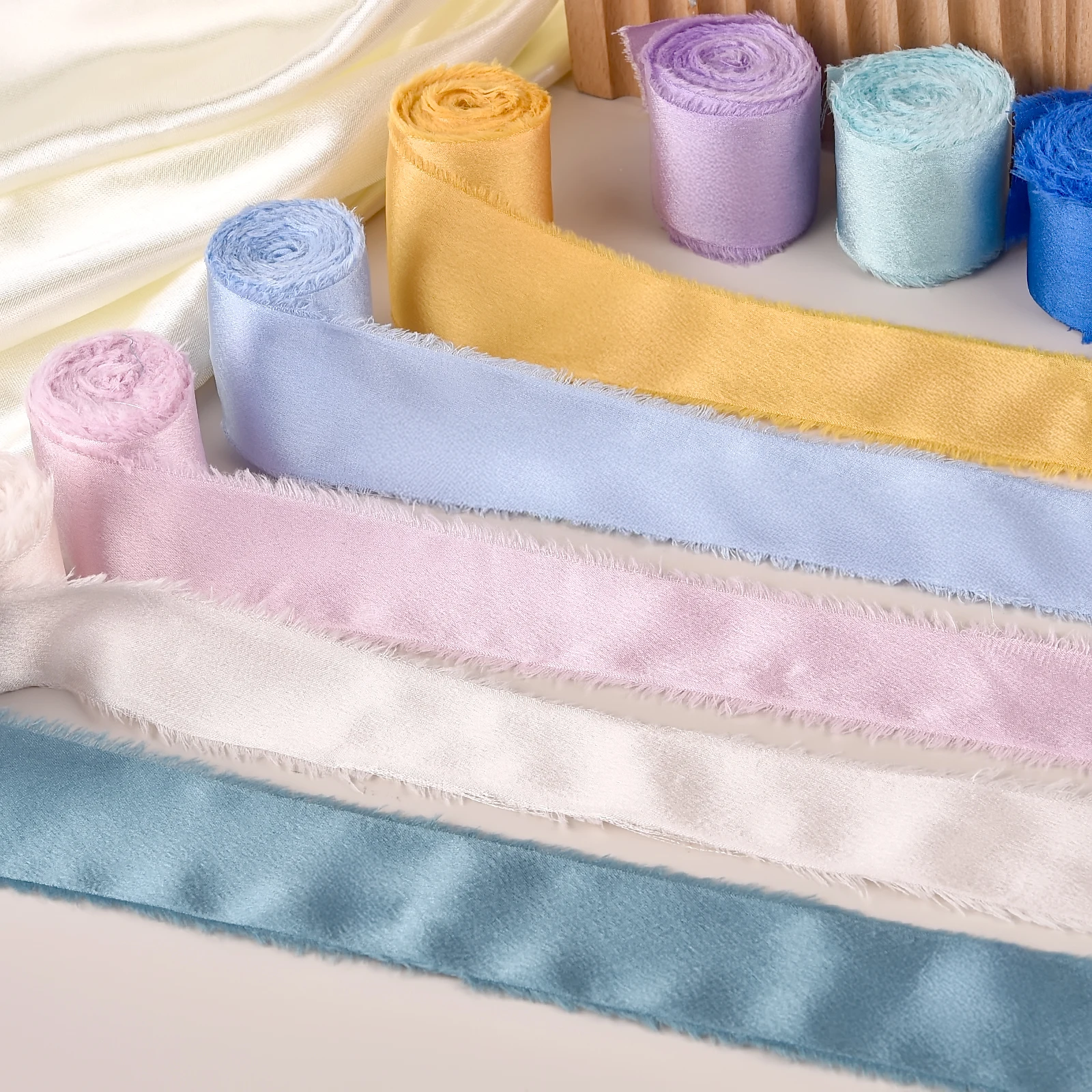 4 سنتيمتر 5 ياردة اليدوية المتوترة الحواف الساتان الشيفون شريط حرير دعوة الزفاف التفاف باقات حفلة عيد ميلاد #6