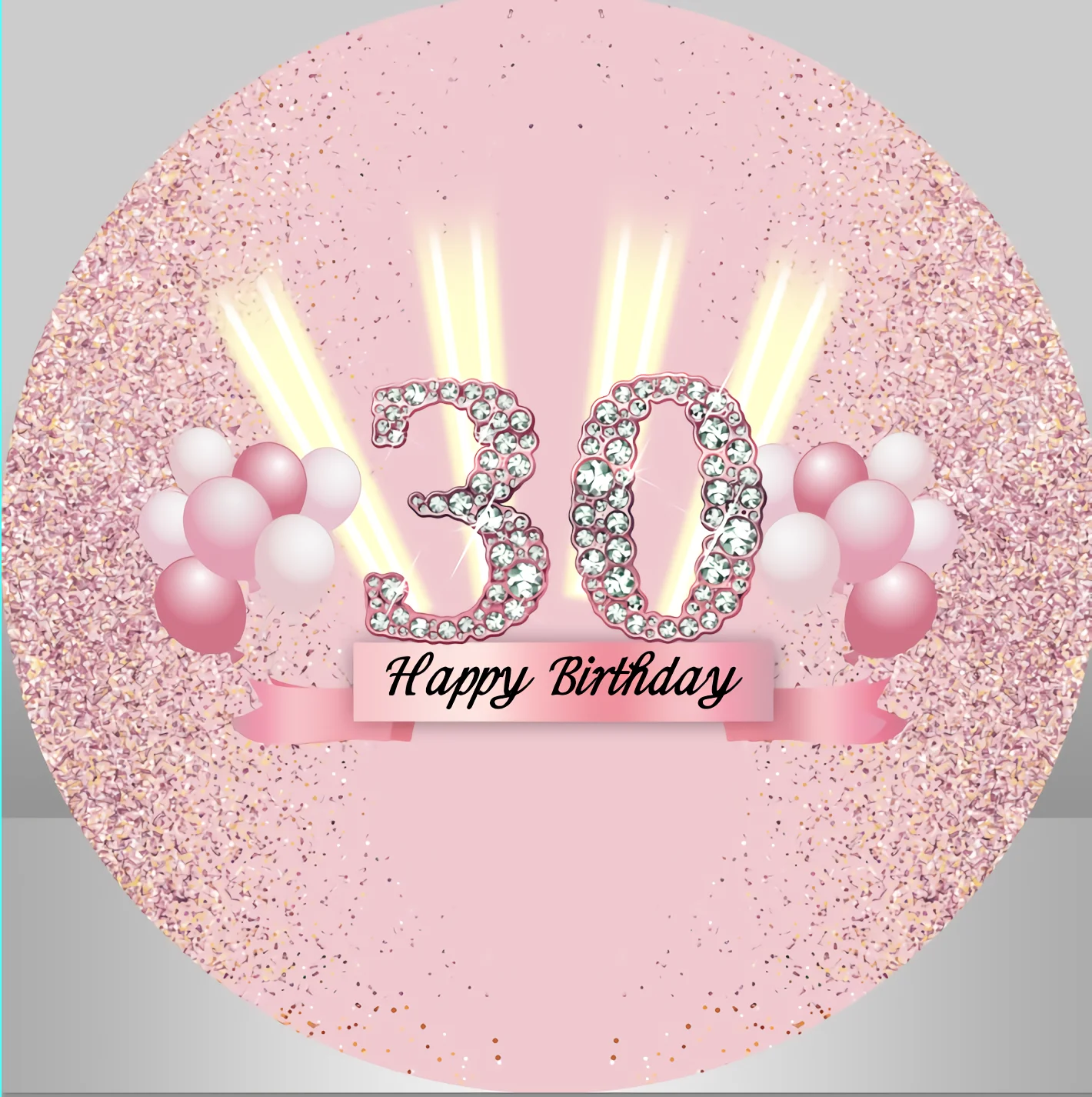 Circle Round Happy 30th Birthday Background Customized Pink and Diamonds Round Circle Backdrop