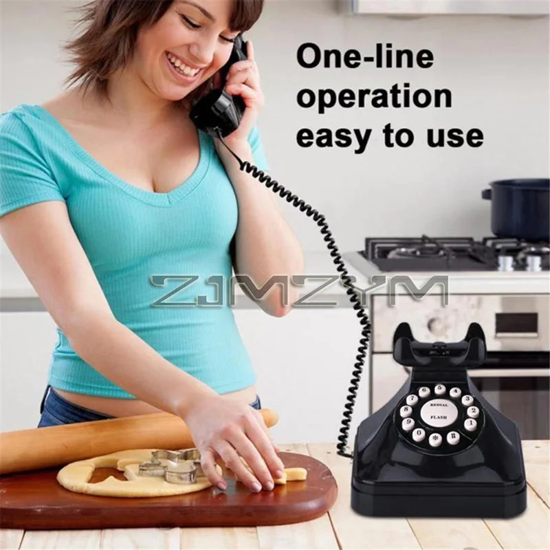Vintage Landline Phone Retro Landline Corded Telephone Push Button Dialing Desk Telephone for Home Office Decoration -telefone