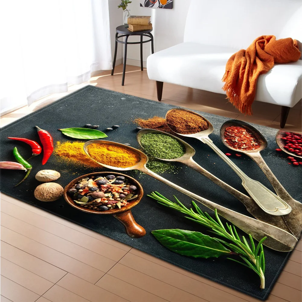 Seasoning Living Room Area Rug Home Decor Food Spice Carpet Bedroom Rug for Boys Tableware Floor Mat Soft Kitchen Rug Doormat