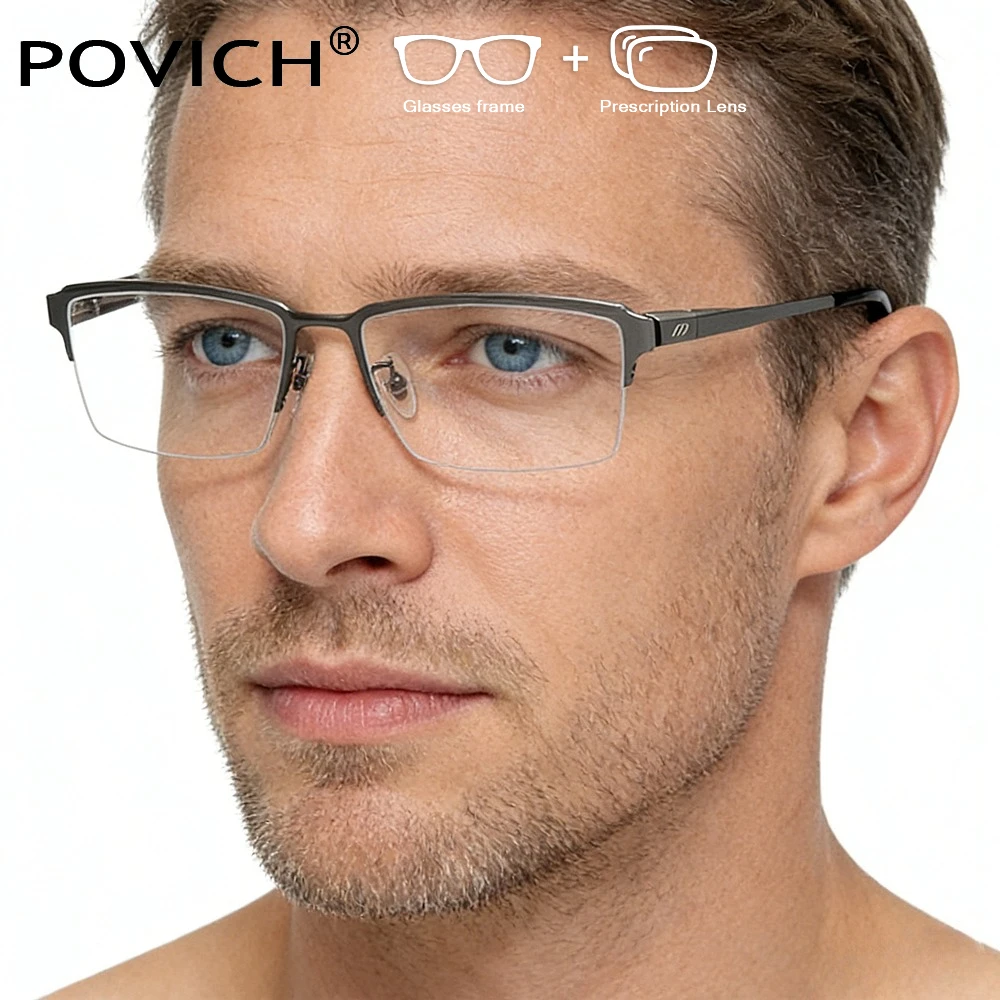 Men Business Titanium Prescription Glasses Lenses Progressive Myopia Reading Hyperopia Anti Scratch Semi-Rimless Eyeglasses