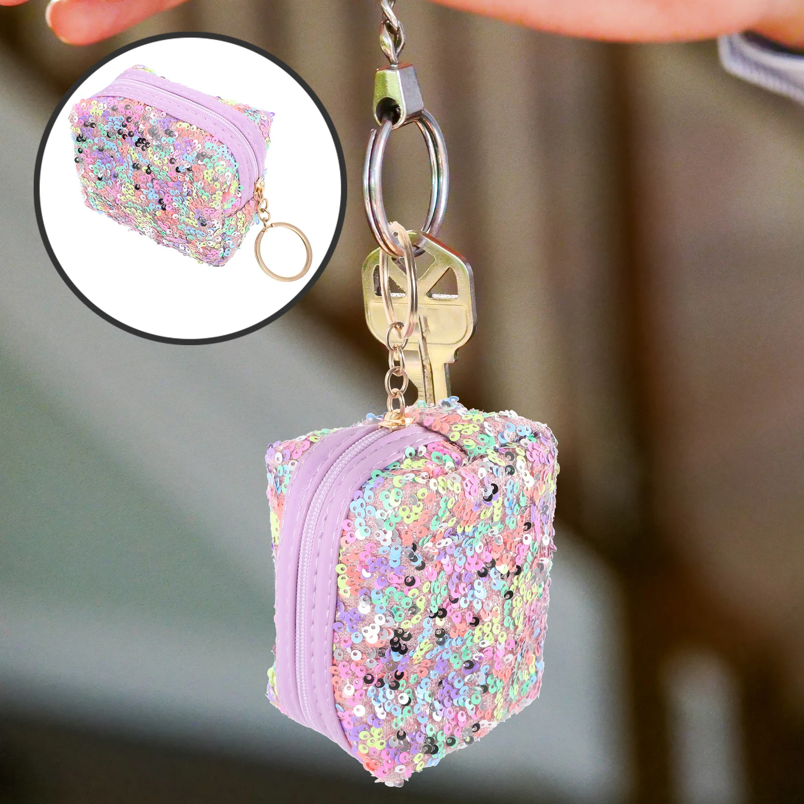 

Mini Coin Purse Keychain Small Sequin Change Wallet Pouch Sparkling Compact Organizer Portable Small Zipper Coin Pouch for Women