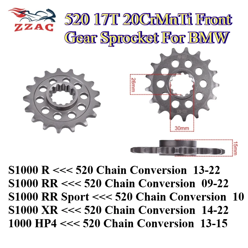520 17T 20CrMnTi Front Gear Sprocket For BMW S1000 R 2013-2022 S1000 RR S1000RR 2009-2022 S1000 XR 2014-2022 1000 HP4 2013-2015