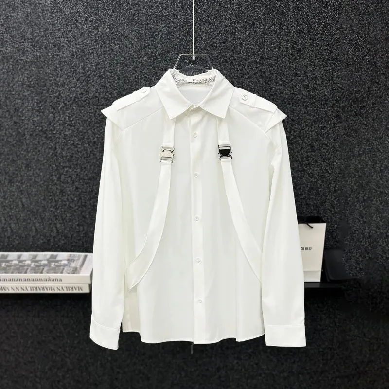 New Niche Metal Splicing Suspenders Men's Long-sleeved Loose Casual Versatile Shirt